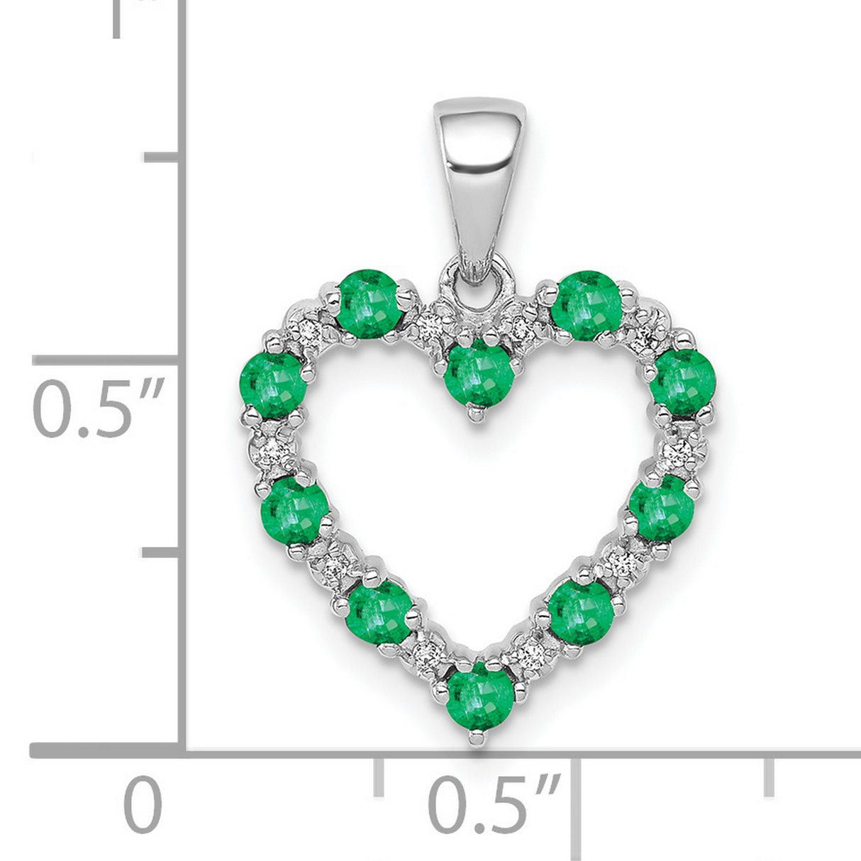 10k White Gold Heart Pendant with Emerald and Diamond Accents, Romantic Jewelry for Women