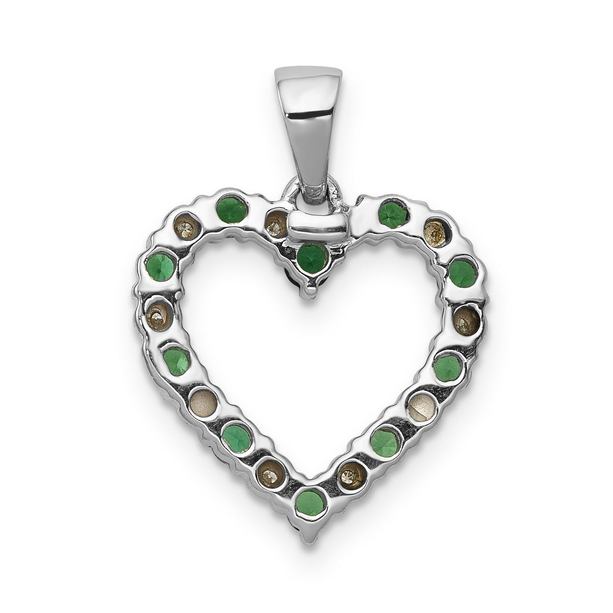 14k White Gold Heart Pendant with Emerald and Diamond Accents, Open Heart Design for Women