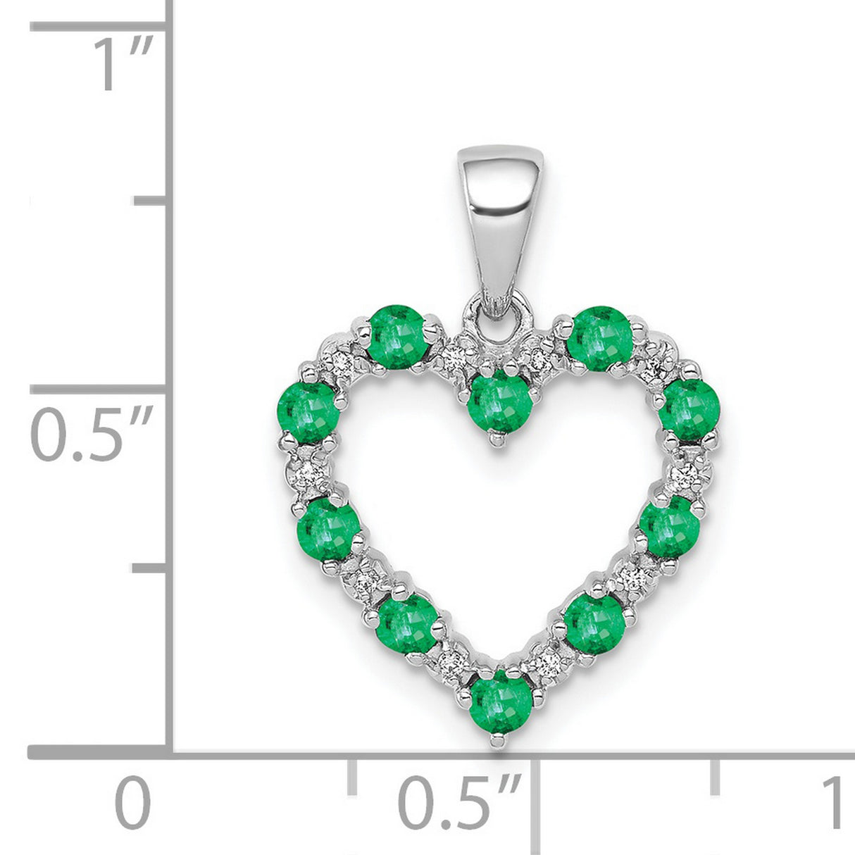 14k White Gold Heart Pendant with Emerald and Diamond Accents, Open Heart Design for Women