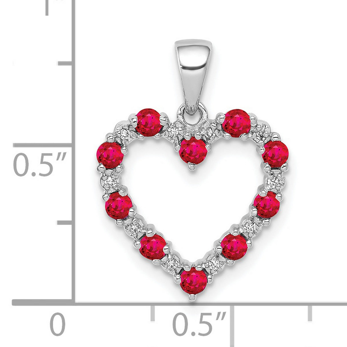10k White Gold Heart Pendant with Ruby and Diamond, Open Heart Design for Women