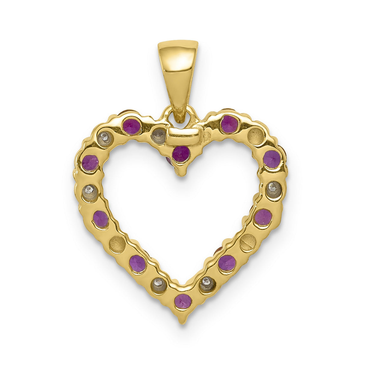 10k Yellow Gold Heart Pendant with Ruby and Diamond, Open Heart Design, Romantic Jewelry for Women