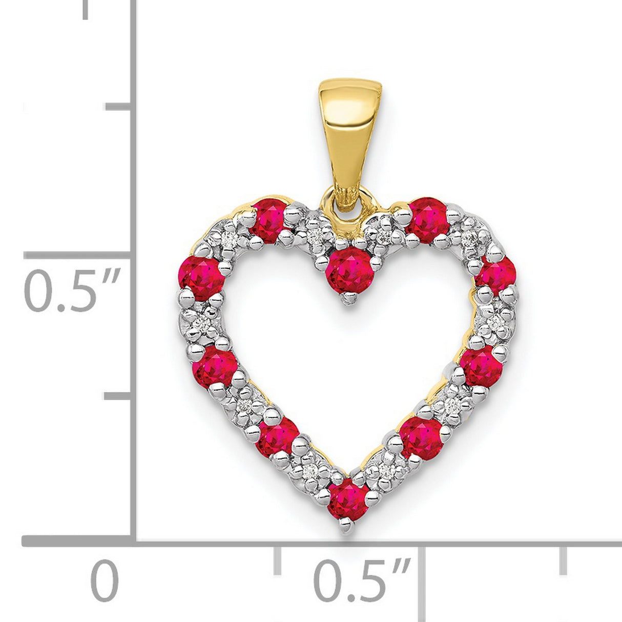 10k Yellow Gold Heart Pendant with Ruby and Diamond, Open Heart Design, Romantic Jewelry for Women