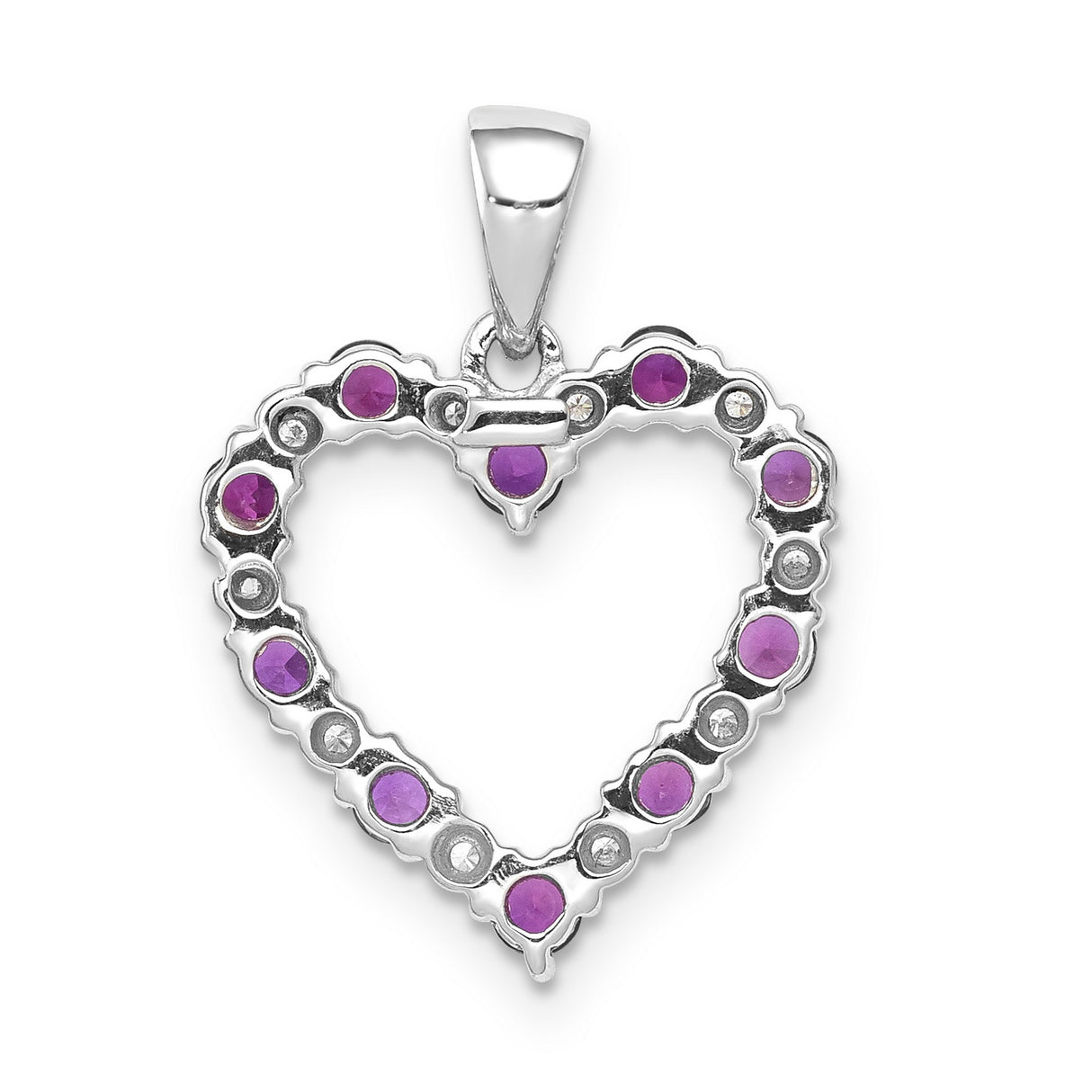 14k White Gold Heart Pendant with Alternating Ruby and Diamond Gems