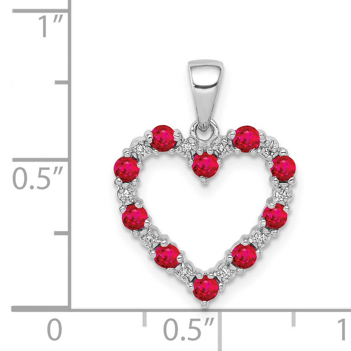 14k White Gold Heart Pendant with Alternating Ruby and Diamond Gems
