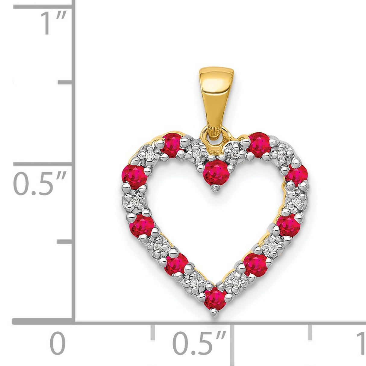 14k Yellow Gold Heart Pendant with Ruby and Diamond, Romantic Fine Jewelry for Women