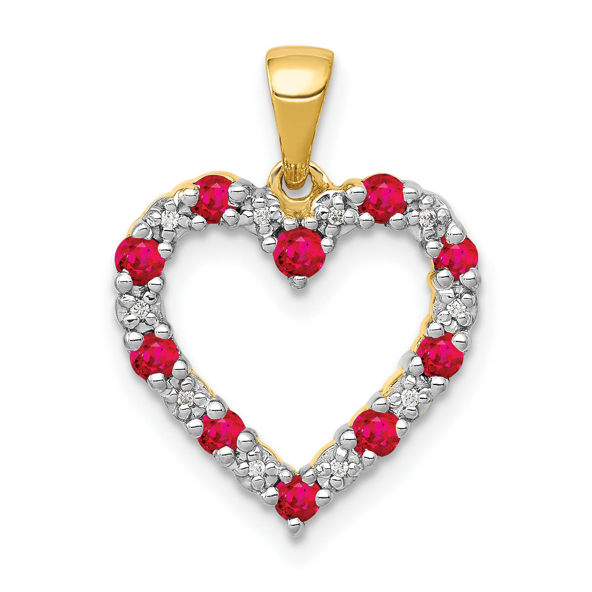 14k Yellow Gold Heart Pendant with Ruby and Diamond, Romantic Fine Jewelry for Women