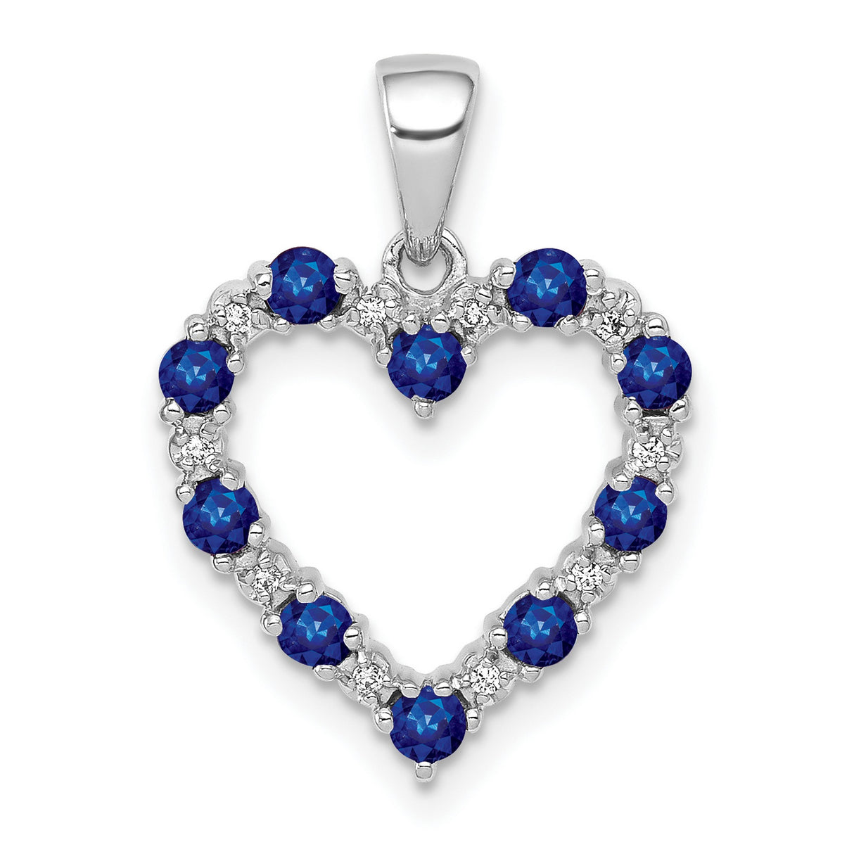 10k White Gold Heart Pendant with Blue Sapphire and Diamond Accents, Romantic Jewelry for Women