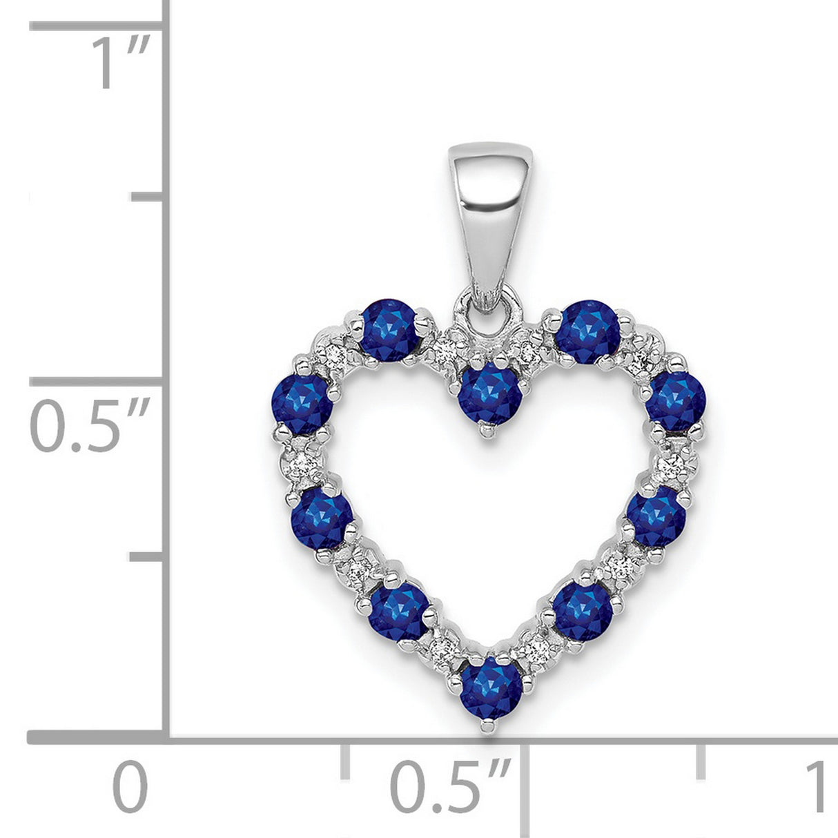 14k White Gold Heart Pendant with Sapphire and Diamond for Women