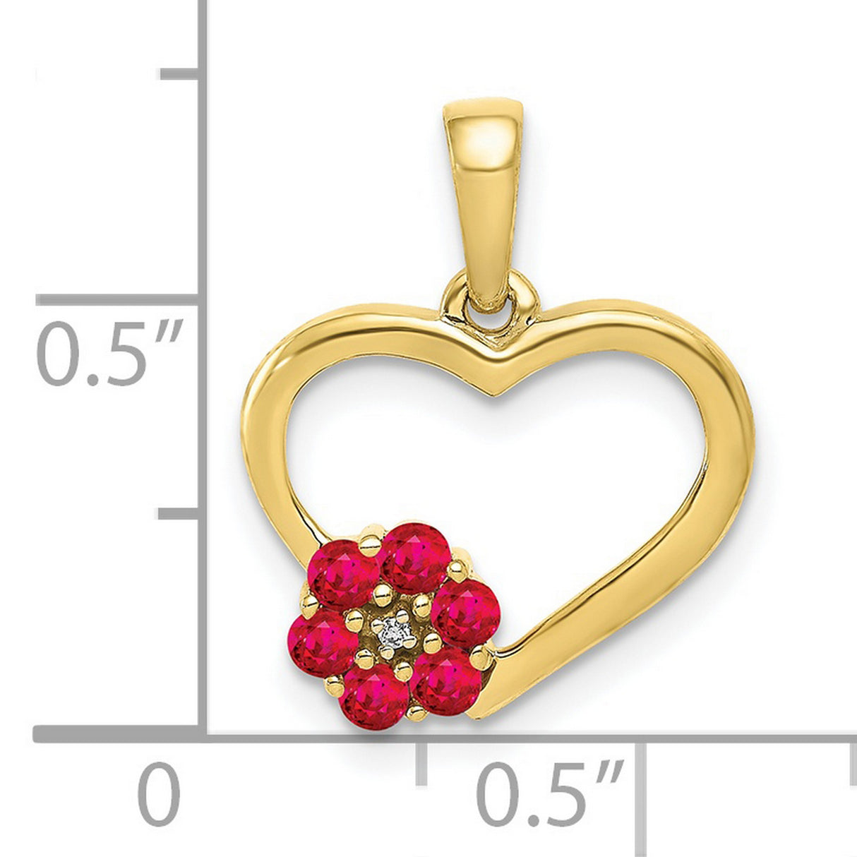 10k Yellow Gold Heart Pendant with Ruby and Diamond Accent, Floral Design for Women