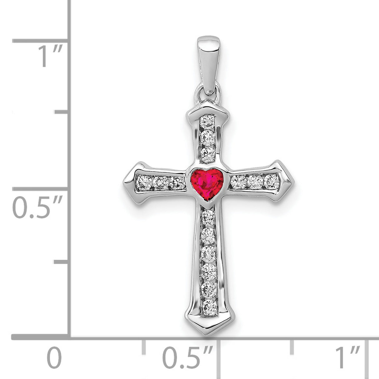 10k White Gold Cross Pendant with Ruby and Diamond Accents, Modern Faith-Inspired Design