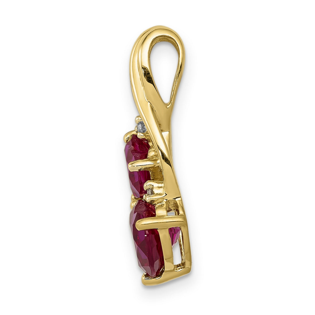 14k Yellow Gold Pendant with Lab Created Ruby, Twisting Double Heart Design for Women