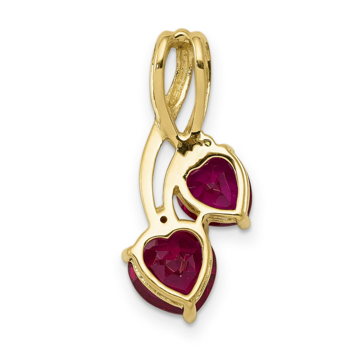 14k Yellow Gold Pendant with Lab Created Ruby, Twisting Double Heart Design for Women