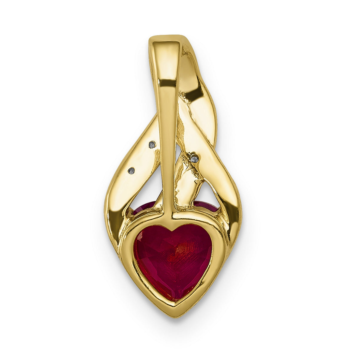10k Yellow Gold Heart Pendant with Ruby and Diamond Accents, Flame Inspired Design