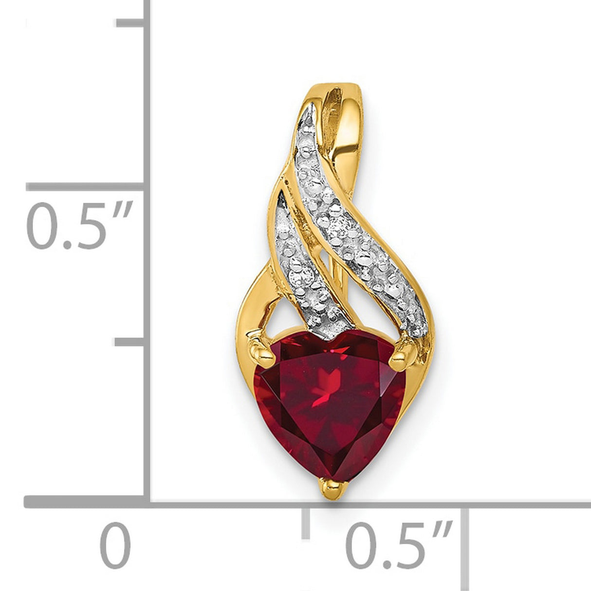 10k Yellow Gold Heart Pendant with Ruby and Diamond Accents, Flame Inspired Design