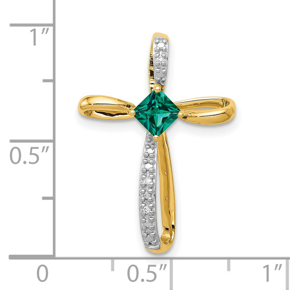10k Multi-Tone Gold Cross Pendant with Lab Created Emerald and Diamond Accents