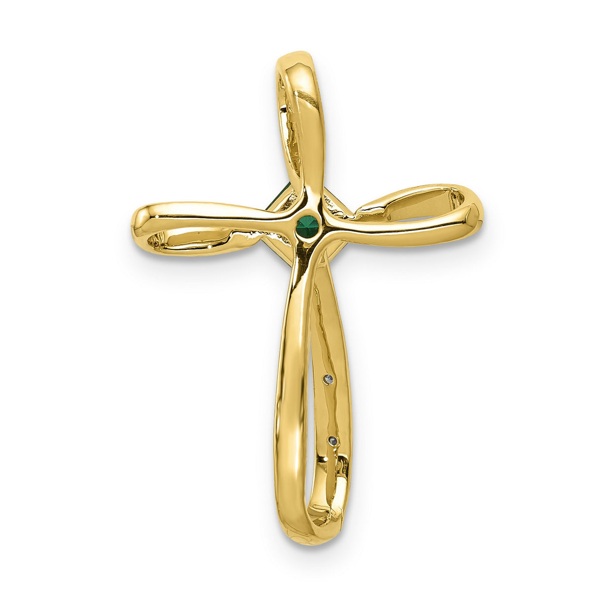 14k Multi-Tone Gold Cross Pendant with Lab Created Emerald and Diamond, Polished Finish, Religious Style