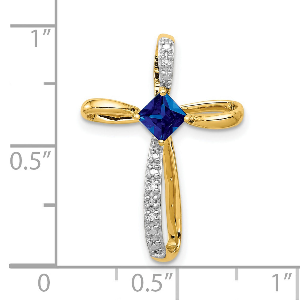 10k Multi-Tone Gold Cross Pendant with Lab Created Sapphire and Diamond Accent