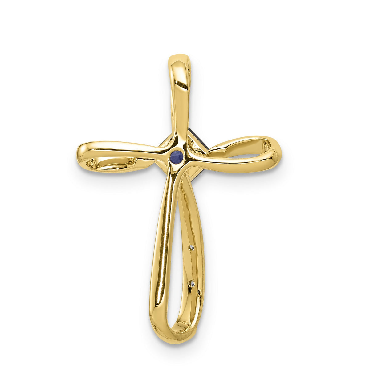14k Two Tone Gold Cross Pendant with Lab Created Sapphire and Diamond