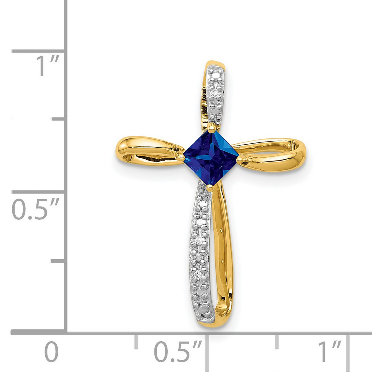 14k Two Tone Gold Cross Pendant with Lab Created Sapphire and Diamond
