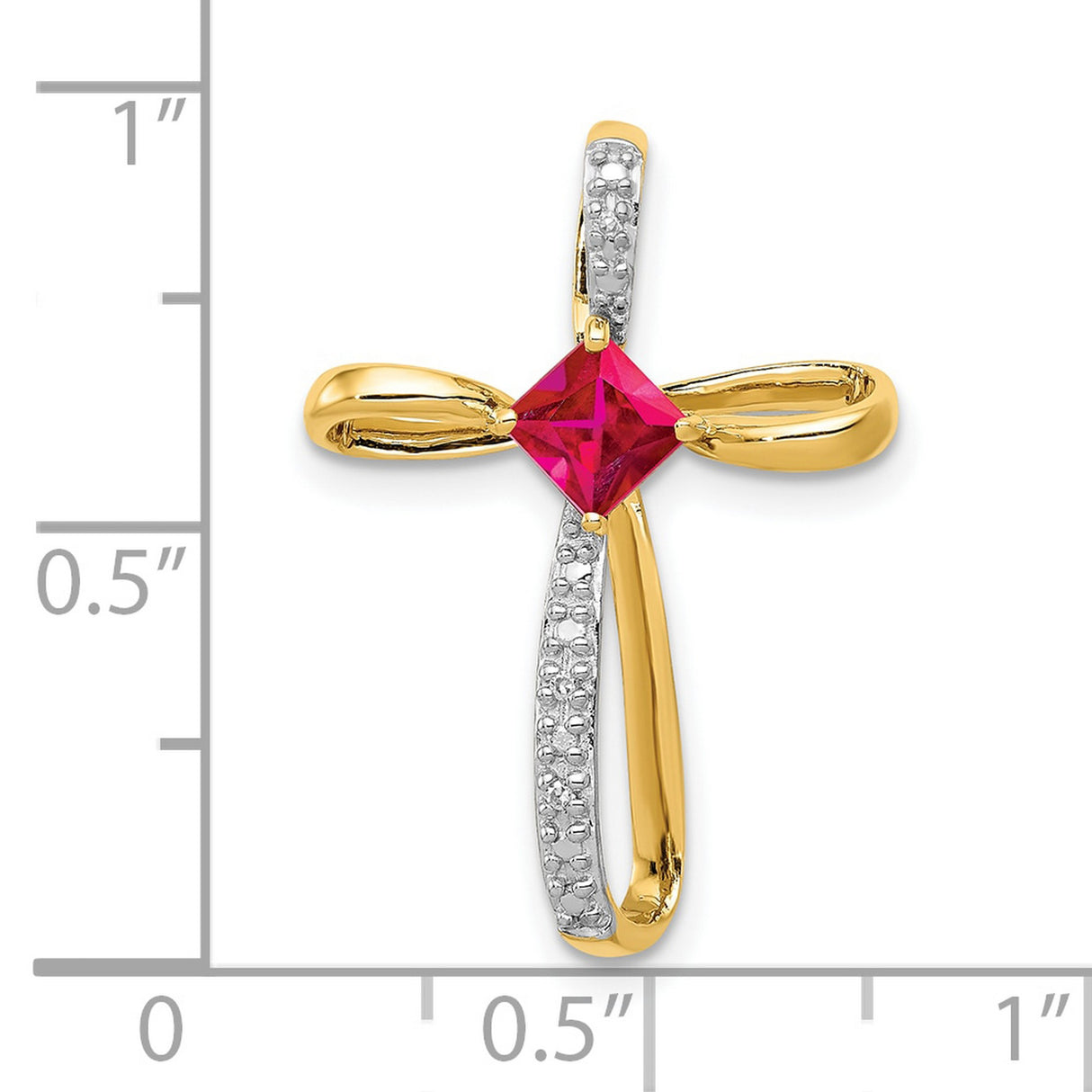 10k Multi-Tone Gold Cross Pendant with Lab Created Ruby and Diamond, Faith Inspired Design
