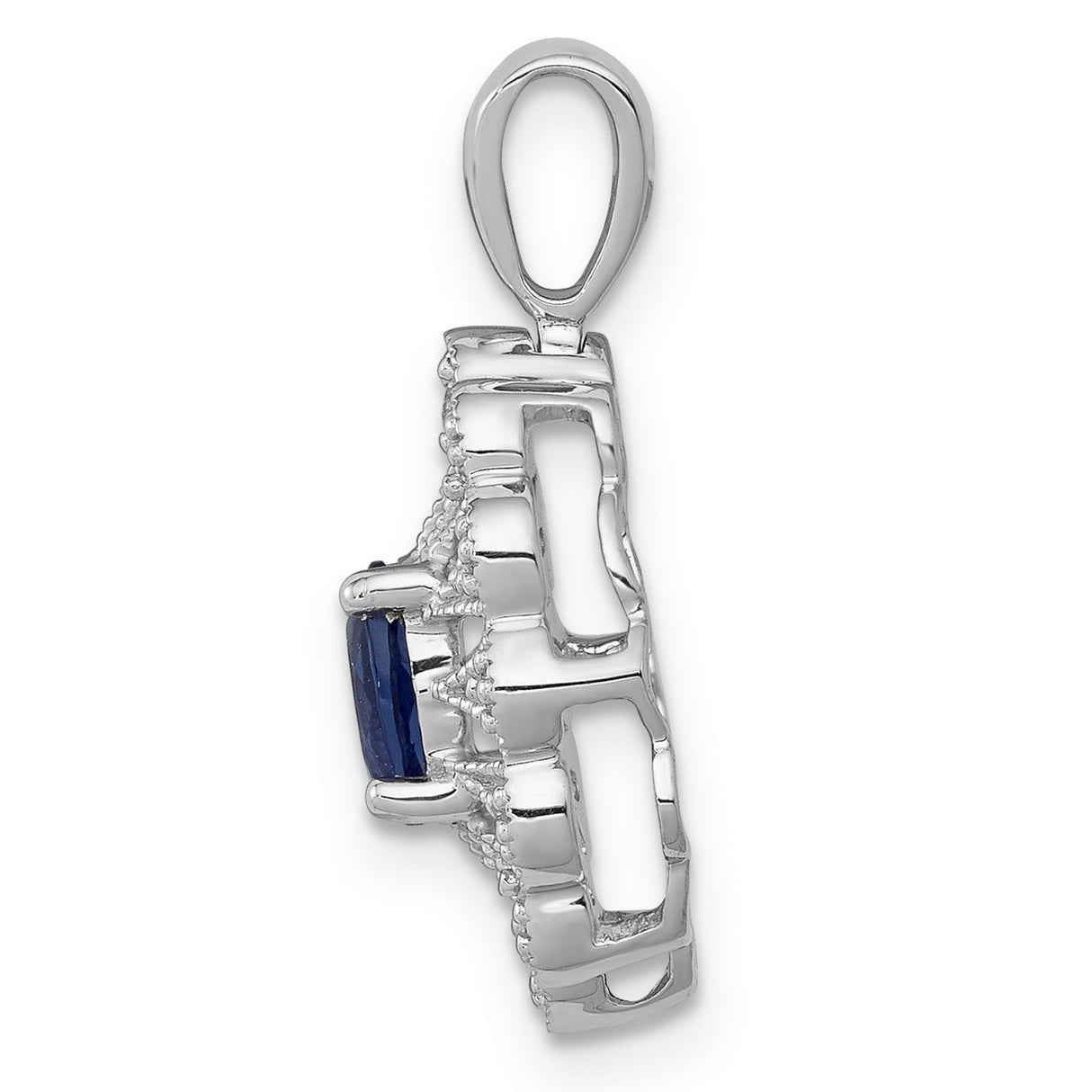 Fancy Diamond and .57 Sapphire Charm Pendant in Real 14k White Gold