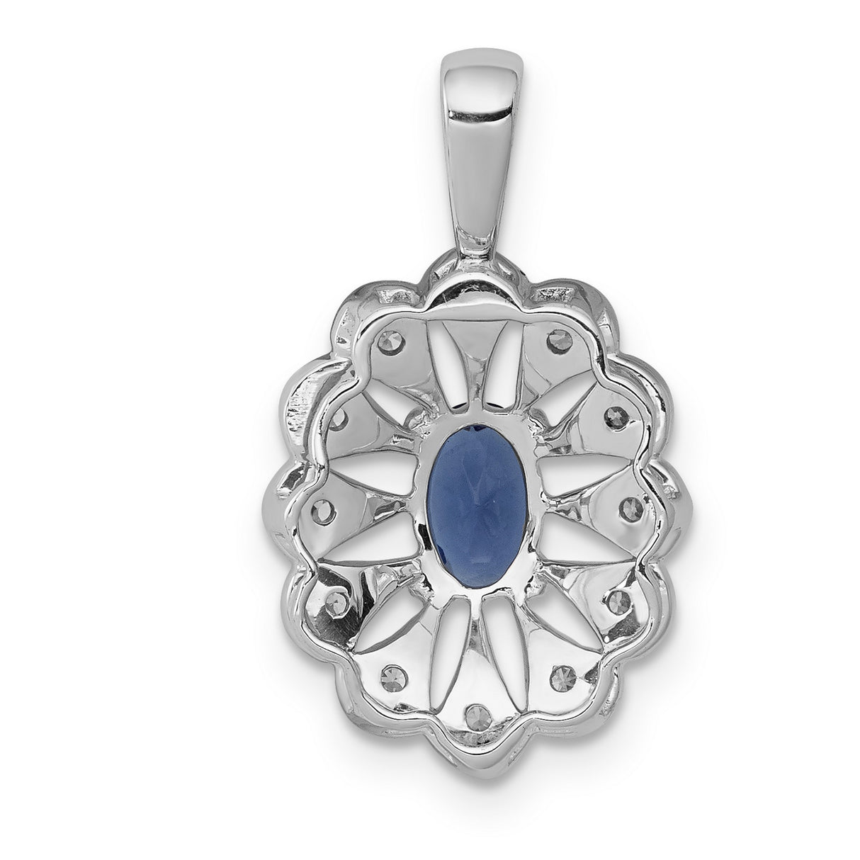 Fancy Diamond and .57 Sapphire Charm Pendant in Real 14k White Gold
