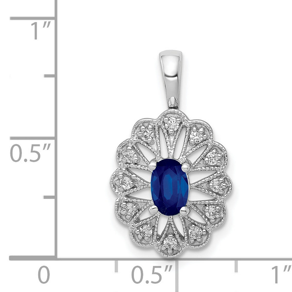 Fancy Diamond and .57 Sapphire Charm Pendant in Real 14k White Gold