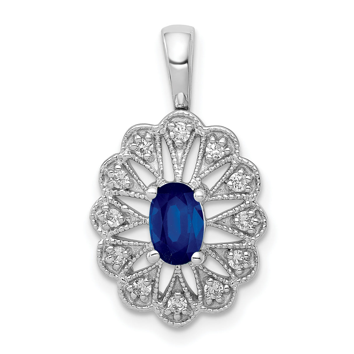 Fancy Diamond and .57 Sapphire Charm Pendant in Real 14k White Gold