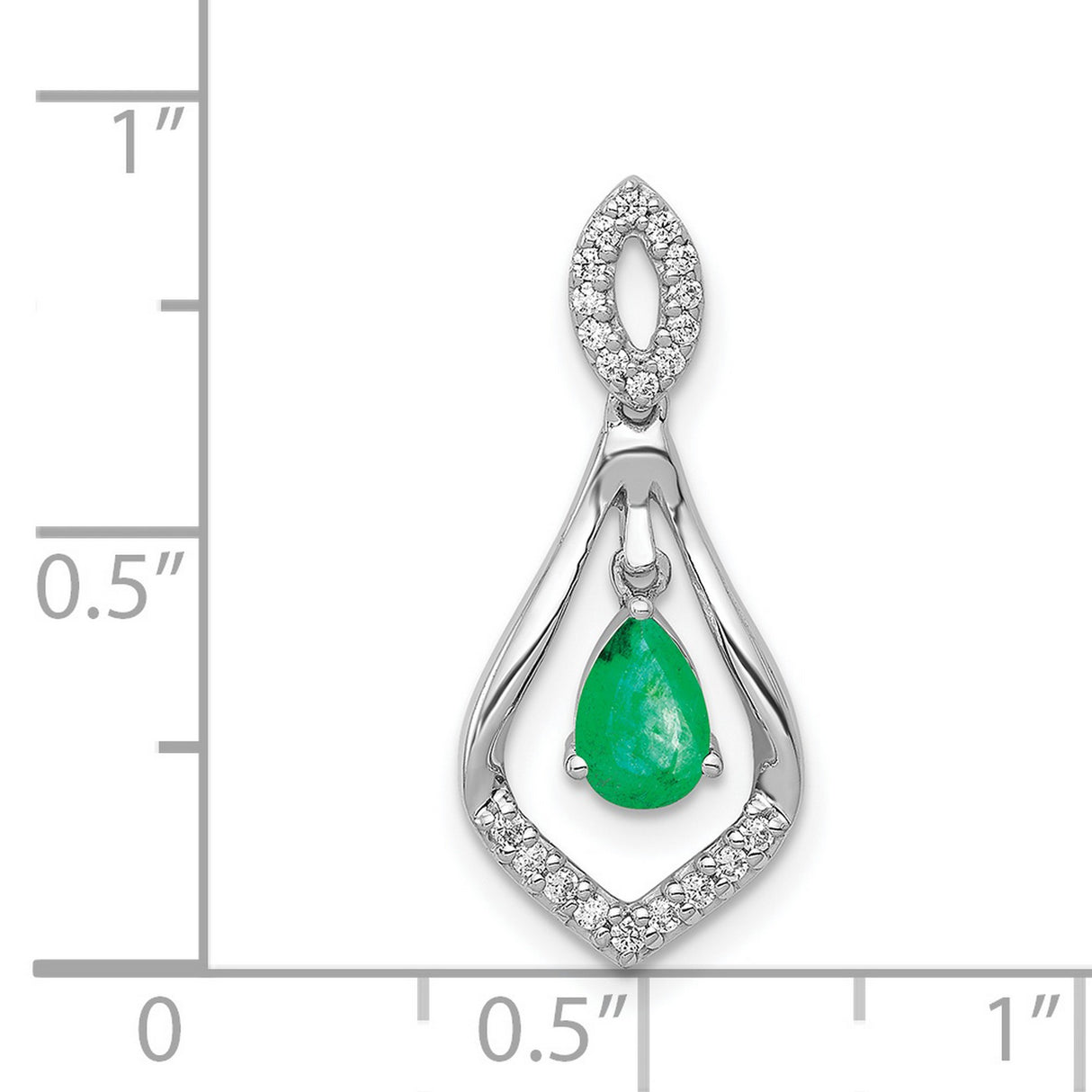 14k White Gold Teardrop Pendant with Pear Shaped Emerald and Diamond Accents