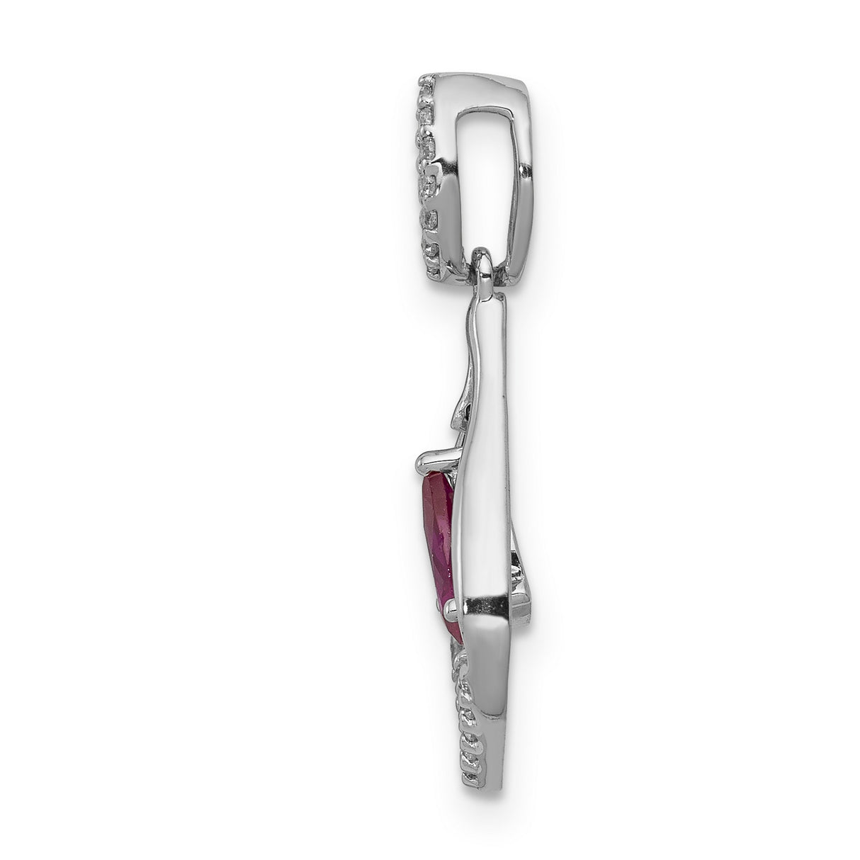 Diamond and Ruby Teardrop Dangle Charm Pendant in Real 14k White Gold