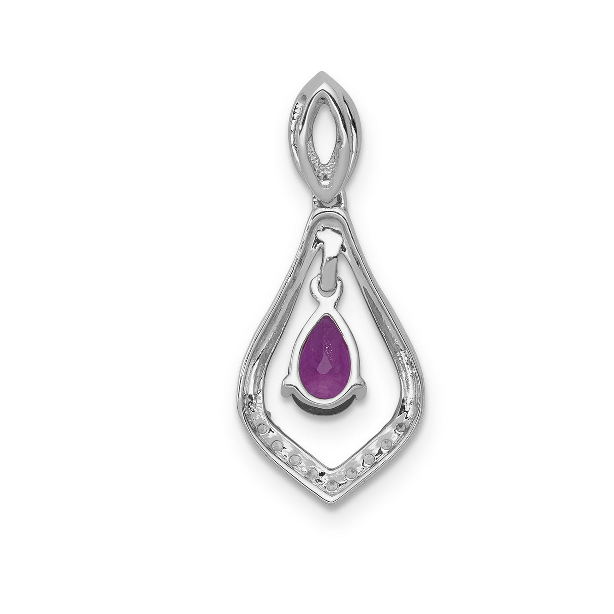 Diamond and Ruby Teardrop Dangle Charm Pendant in Real 14k White Gold