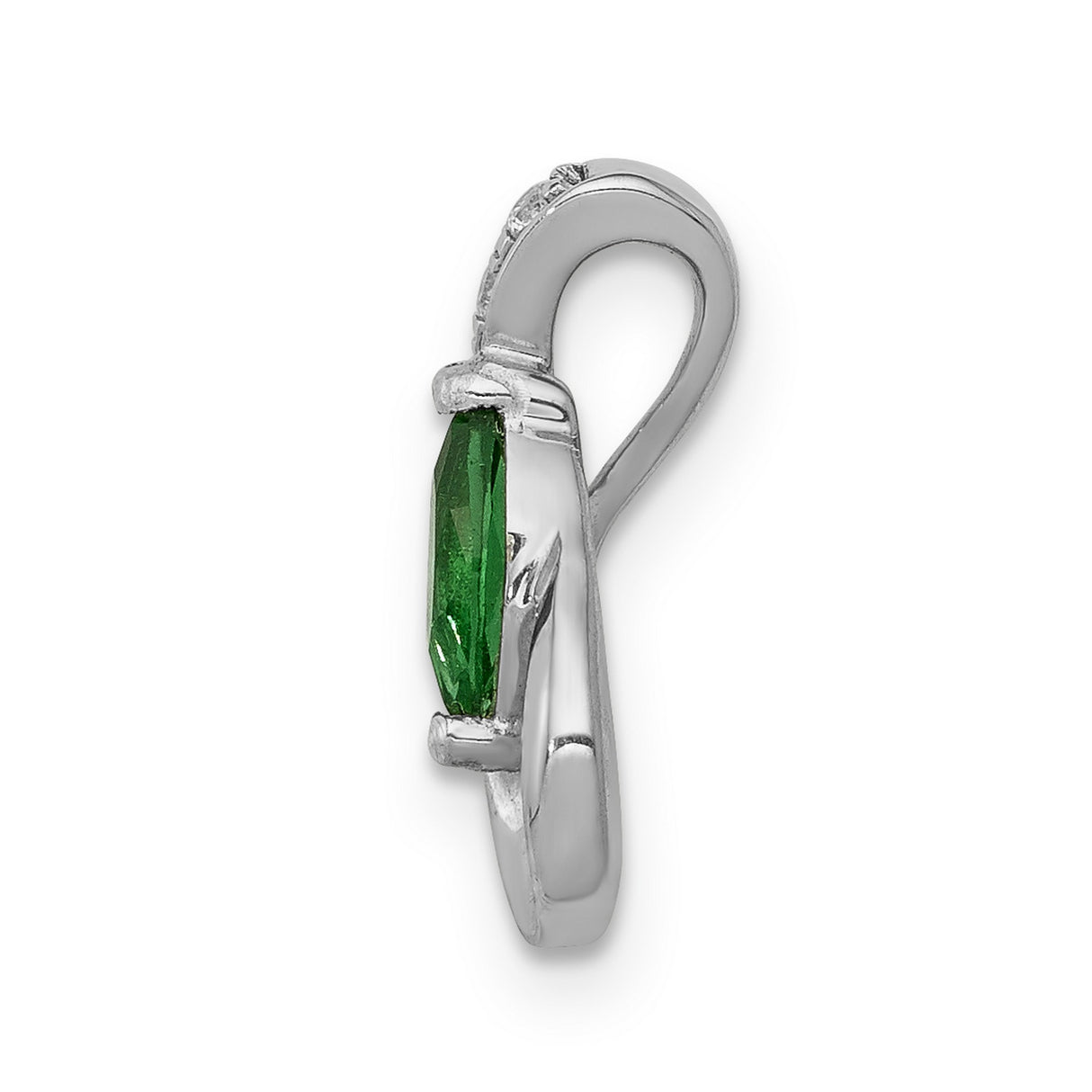 14k White Gold Teardrop Pendant with Marquise Cut Emerald and Diamond Accents