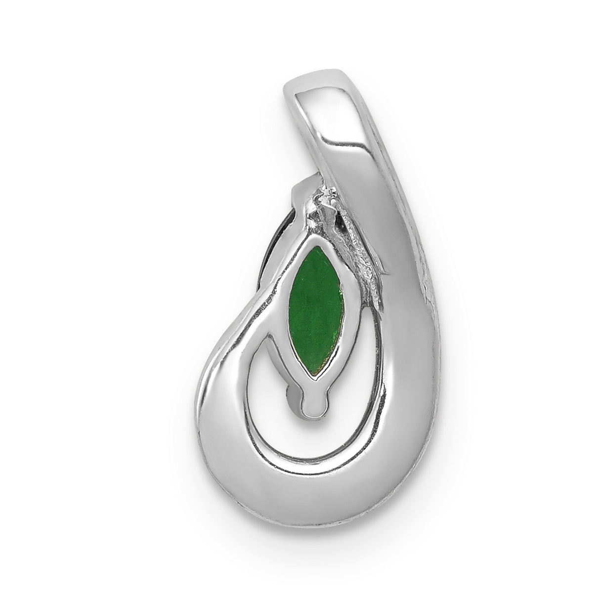 14k White Gold Teardrop Pendant with Marquise Cut Emerald and Diamond Accents