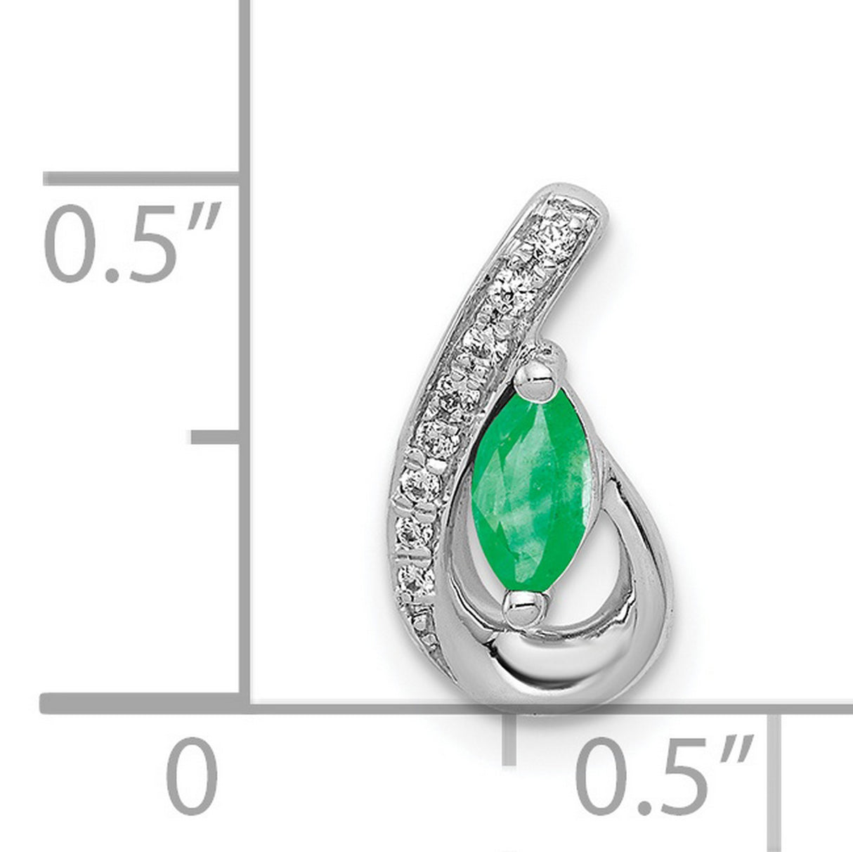 14k White Gold Teardrop Pendant with Marquise Cut Emerald and Diamond Accents