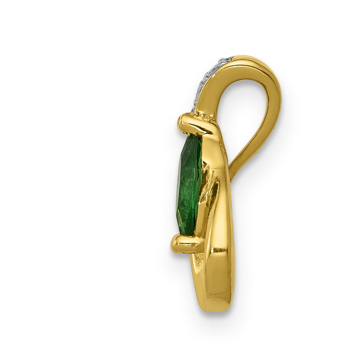 14k Yellow Gold Teardrop Pendant with Marquise Cut Emerald and Diamond Accents