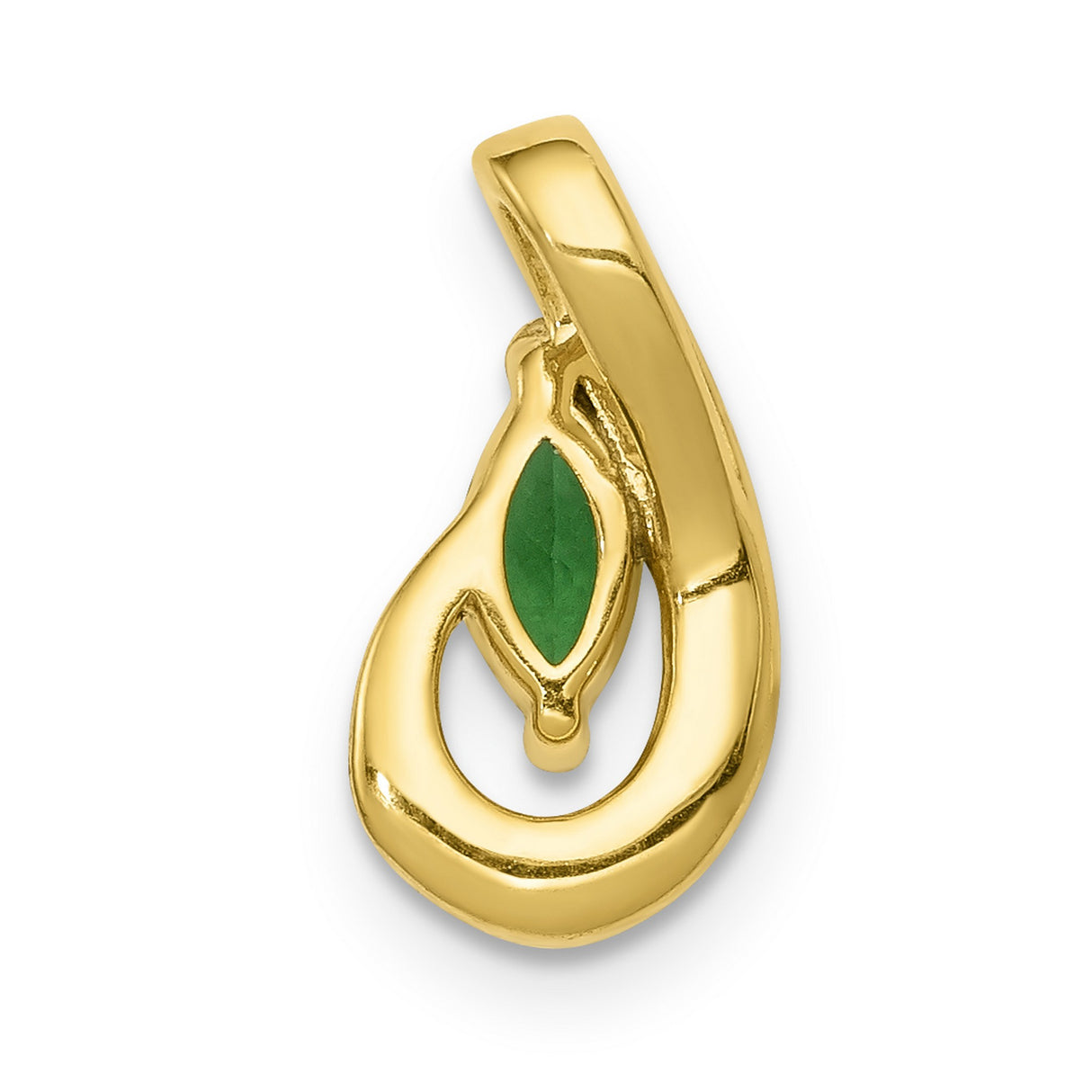 14k Yellow Gold Teardrop Pendant with Marquise Cut Emerald and Diamond Accents