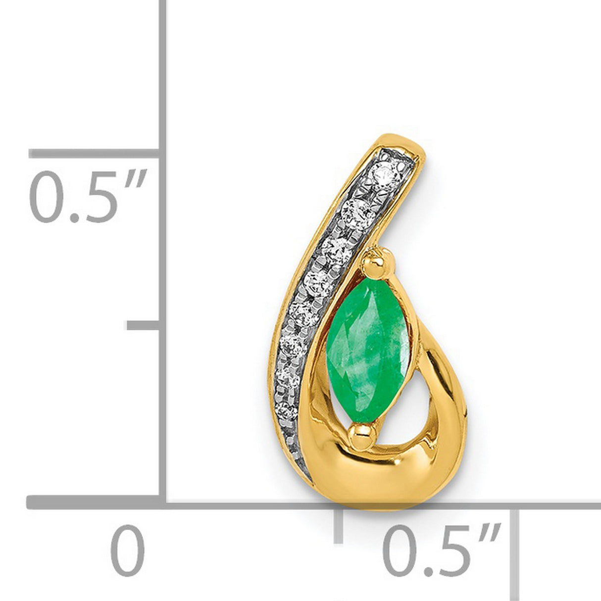 14k Yellow Gold Teardrop Pendant with Marquise Cut Emerald and Diamond Accents