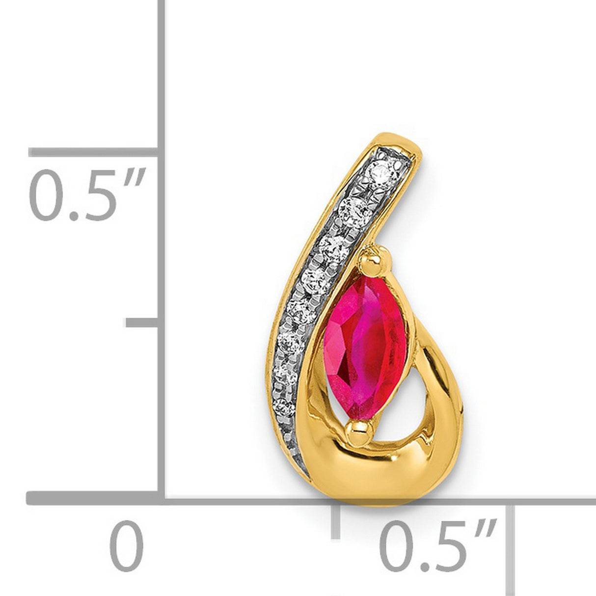 14k Yellow Gold Ruby Pendant with Diamond Accents, Marquise Swirl Design Charm for Women