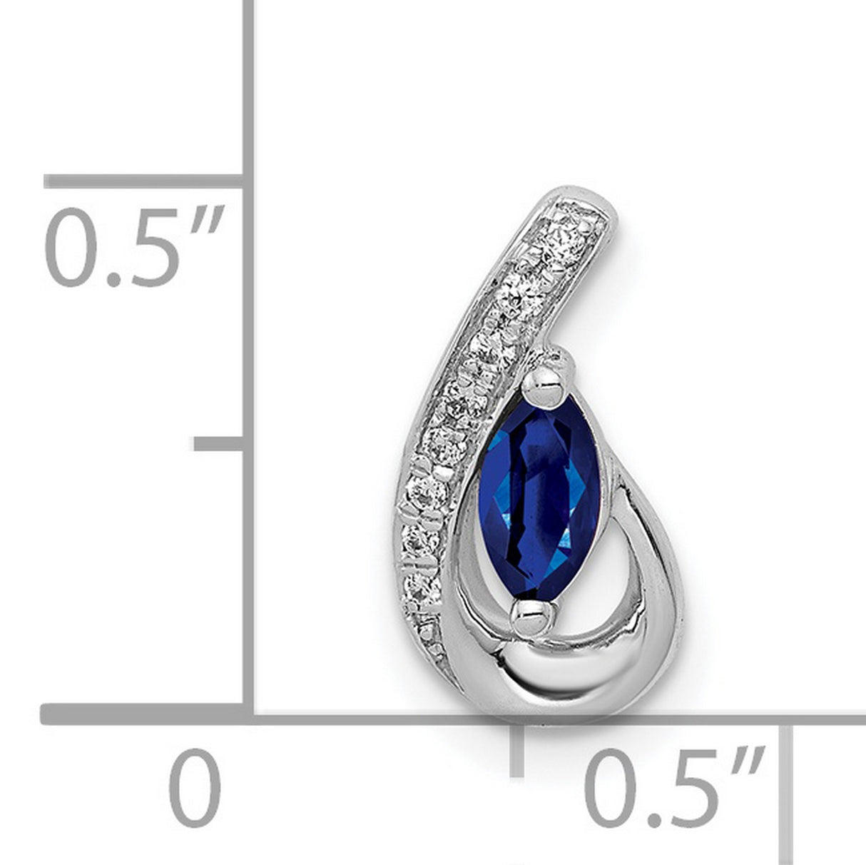14k White Gold Pendant with Marquise Cut Blue Sapphire and Diamond Swirl Teardrop Design