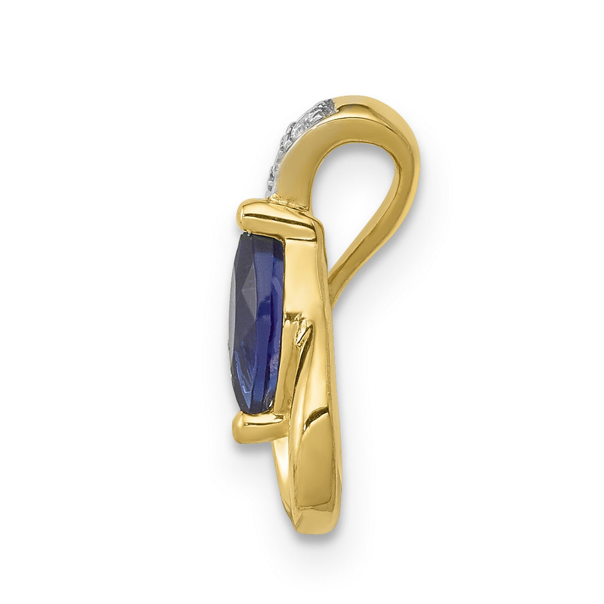 14k Yellow Gold Teardrop Pendant with Marquise Blue Sapphire and Diamond Accents for Women