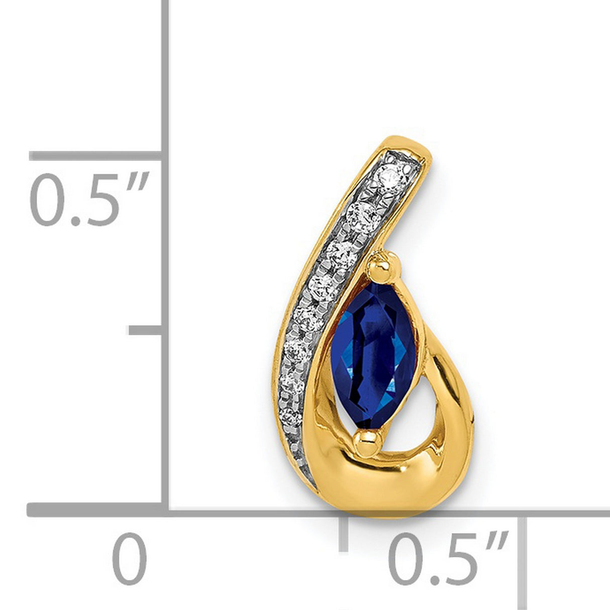 14k Yellow Gold Teardrop Pendant with Marquise Blue Sapphire and Diamond Accents for Women