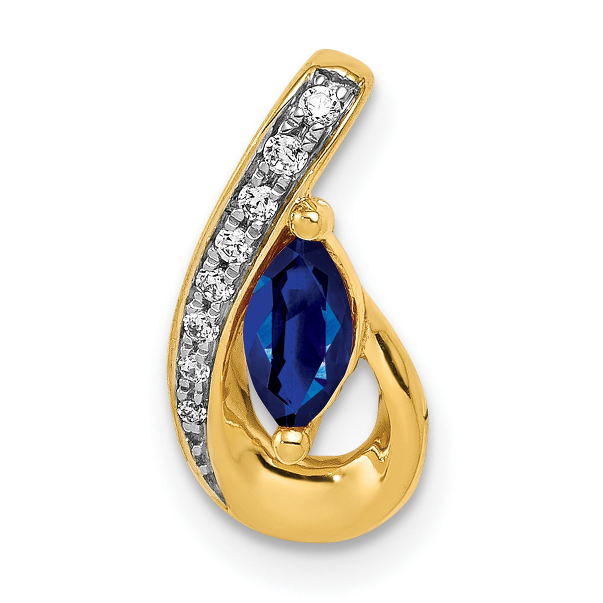 14k Yellow Gold Teardrop Pendant with Marquise Blue Sapphire and Diamond Accents for Women