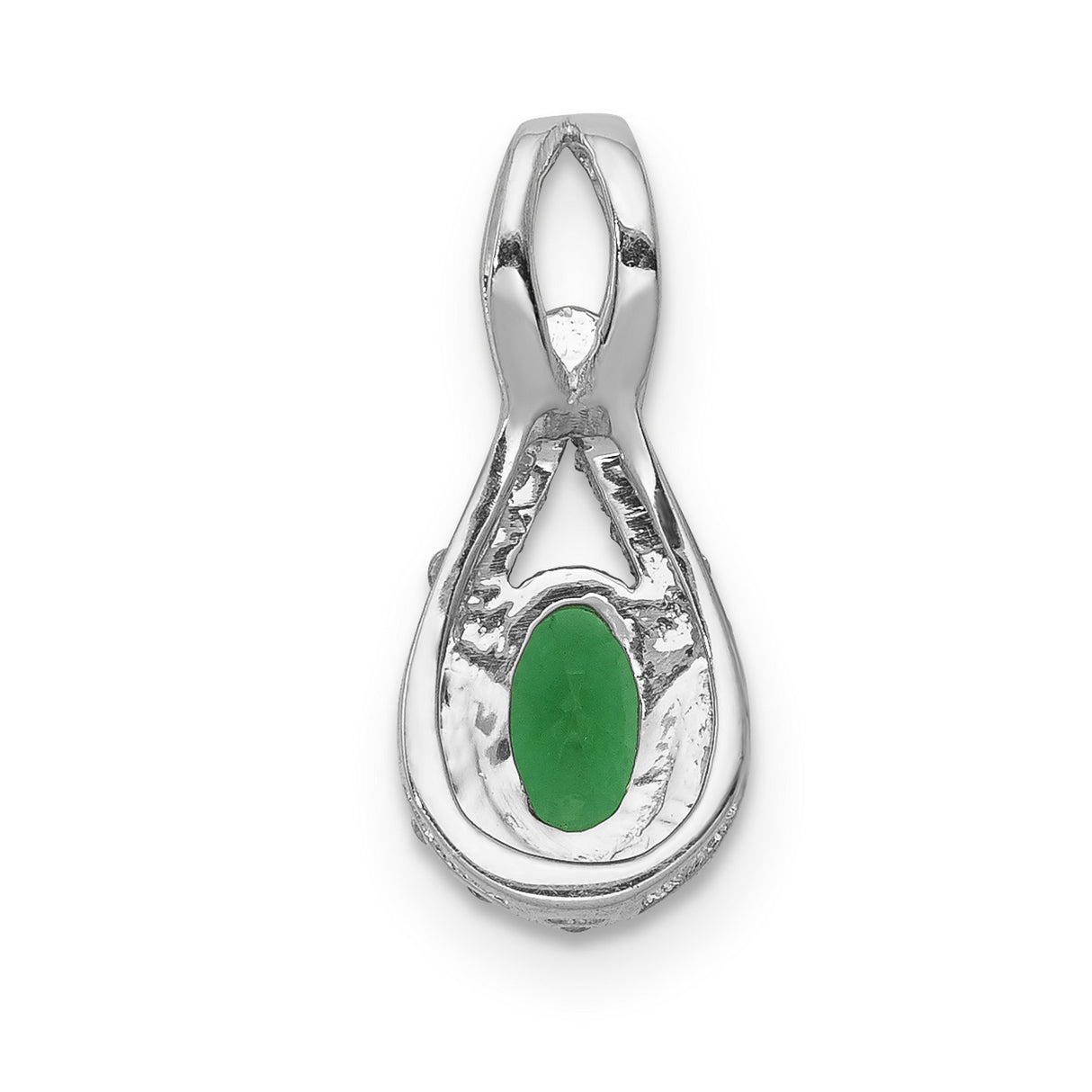 Teardrop Diamond and Oval Emerald Charm Pendant in Real 14k White Gold