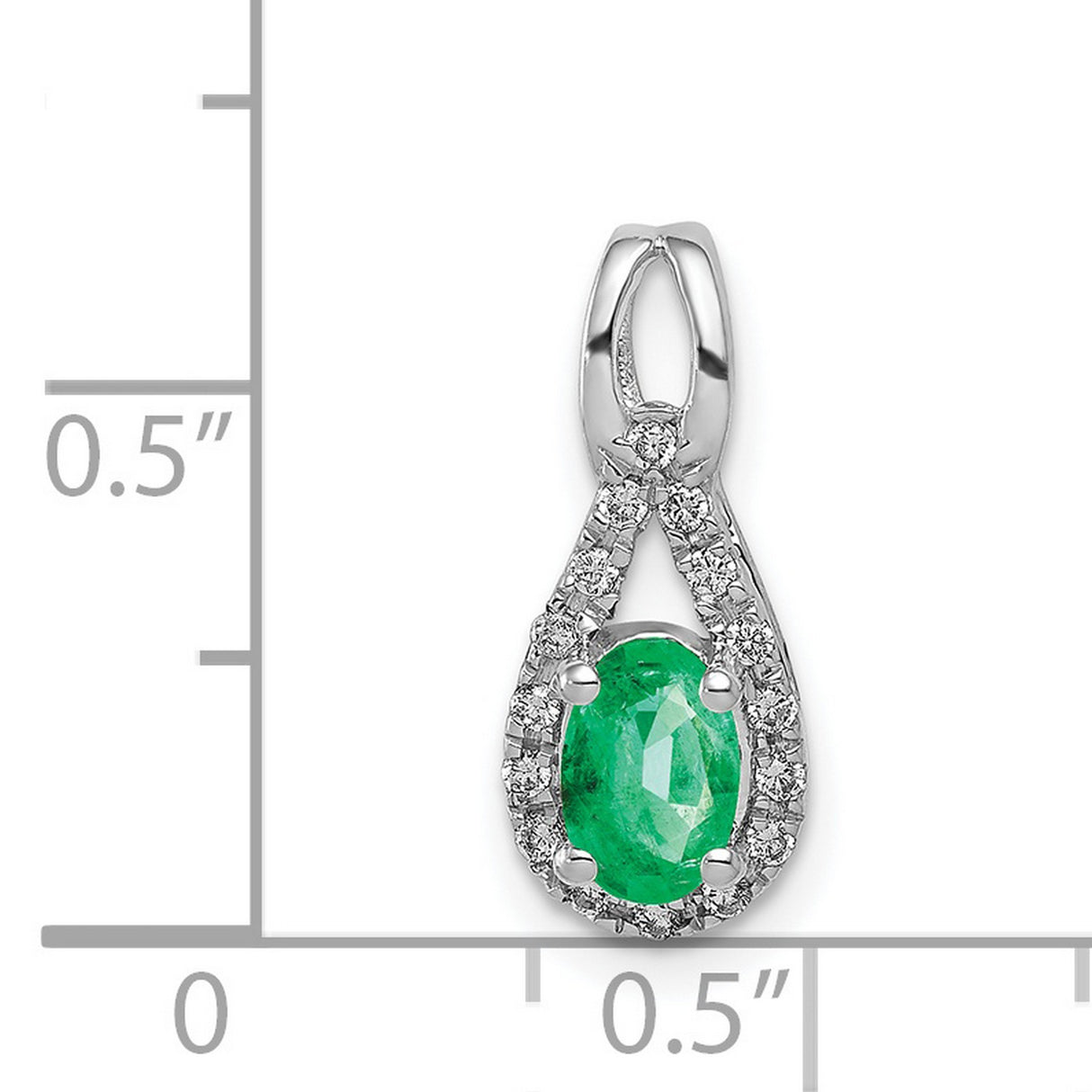 Teardrop Diamond and Oval Emerald Charm Pendant in Real 14k White Gold