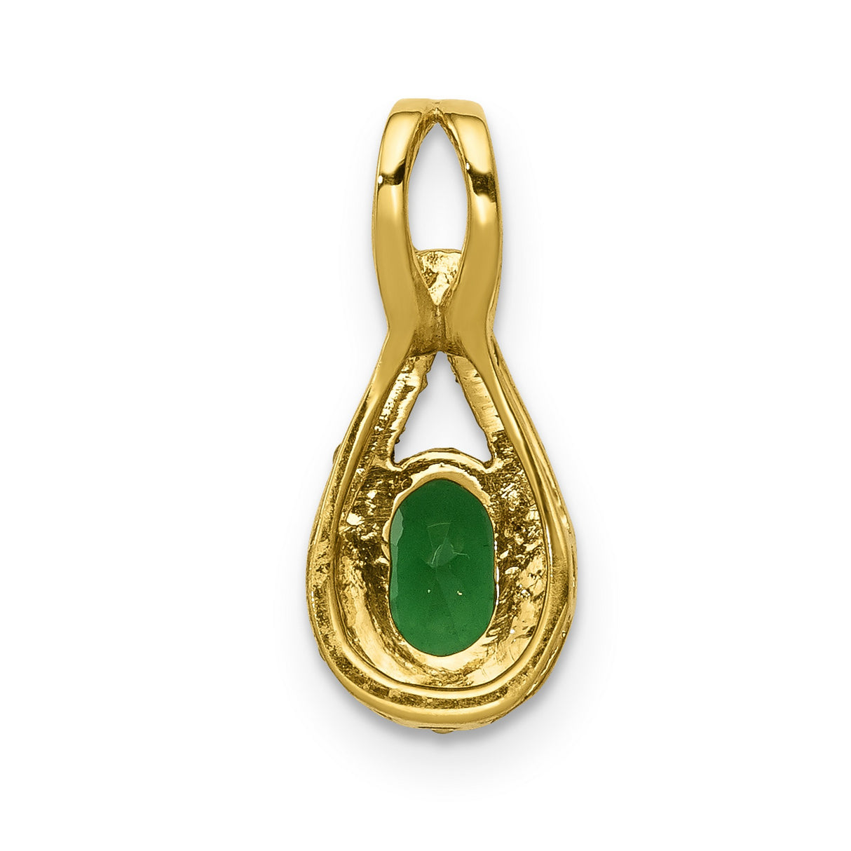 Teardrop Diamond and Oval Emerald Charm Pendant in Real 14k Yellow Gold