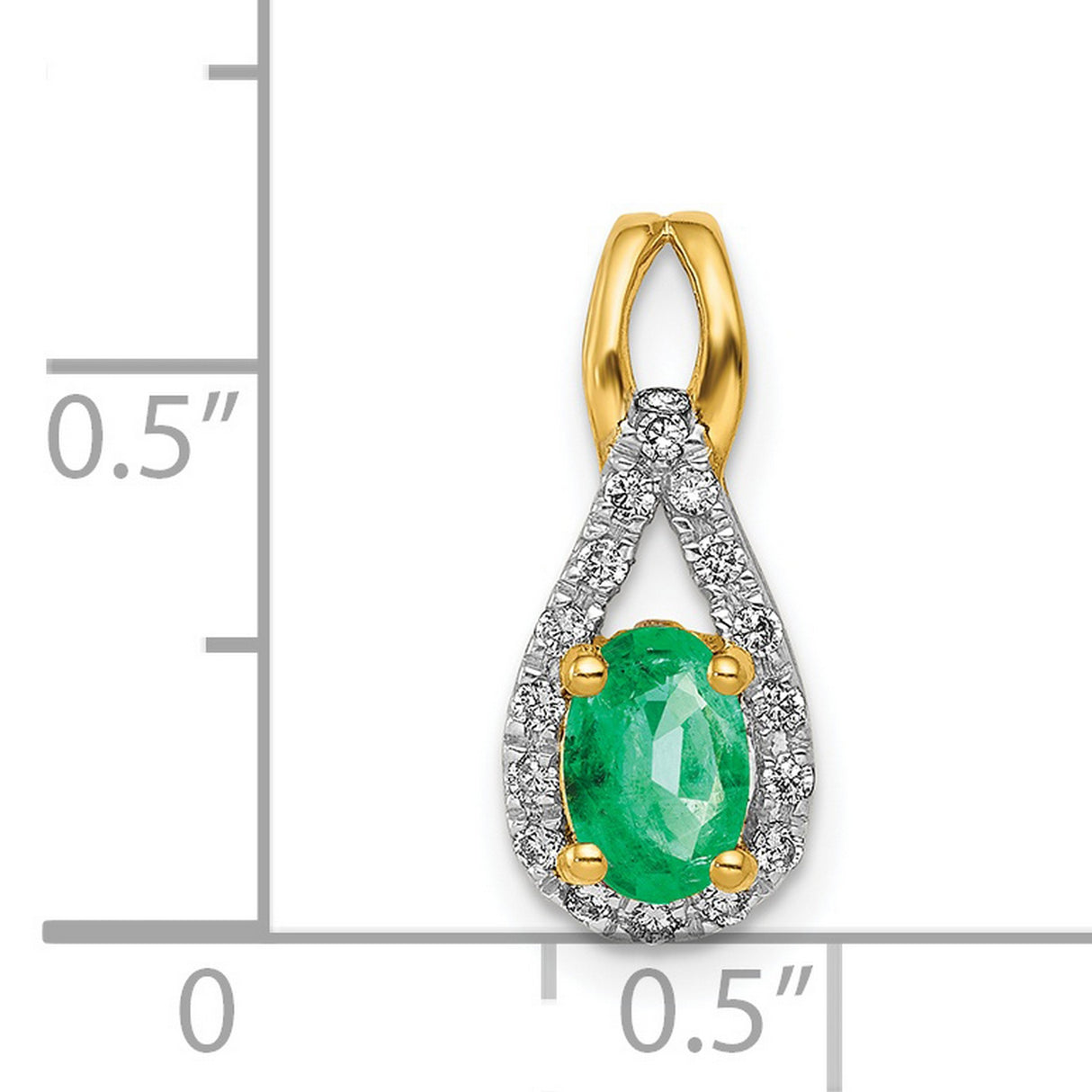 Teardrop Diamond and Oval Emerald Charm Pendant in Real 14k Yellow Gold