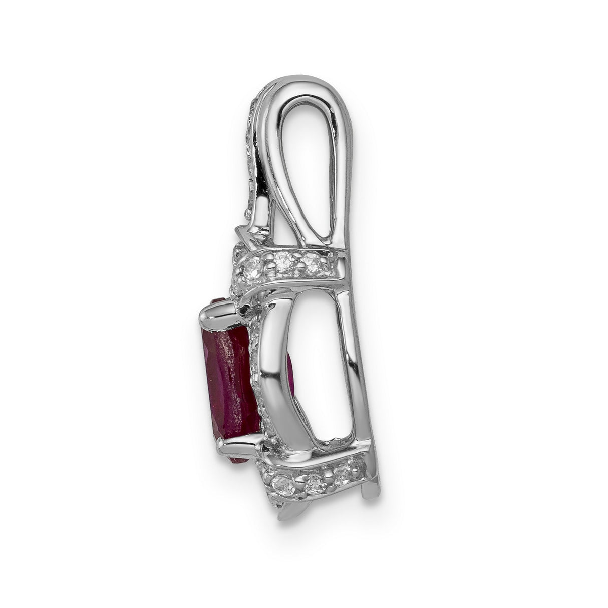 14k White Gold Ruby Pendant with Diamond Halo, July Birthstone Jewelry for Women