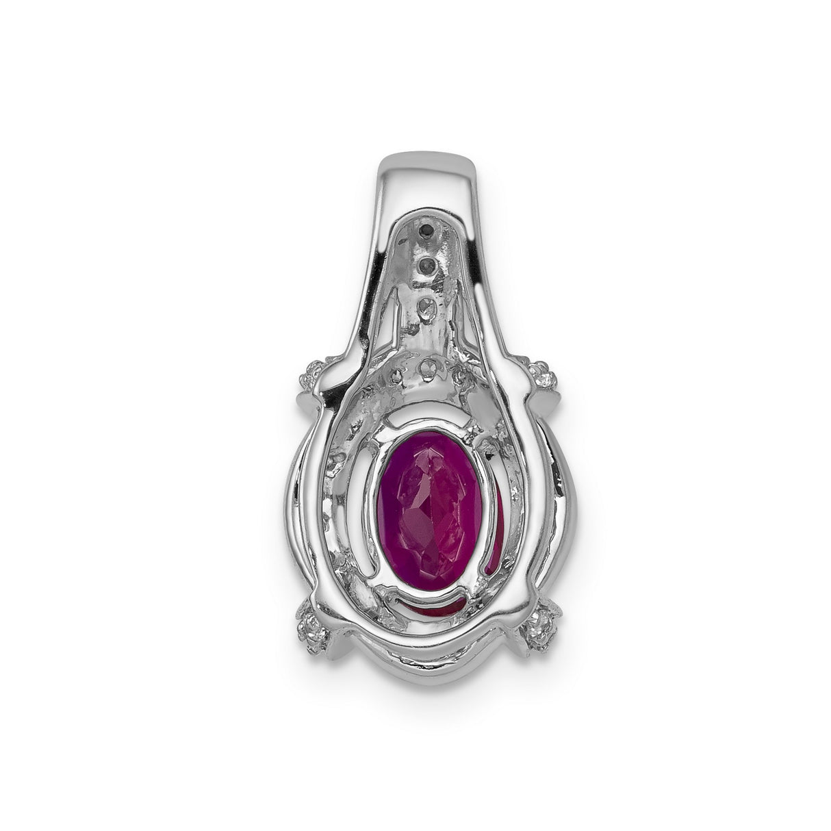 14k White Gold Ruby Pendant with Diamond Halo, July Birthstone Jewelry for Women