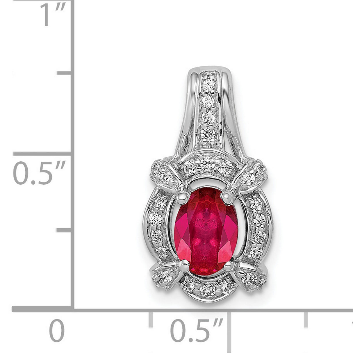 14k White Gold Ruby Pendant with Diamond Halo, July Birthstone Jewelry for Women