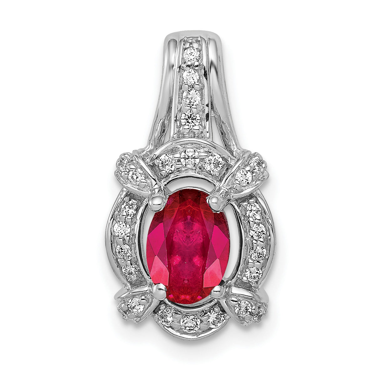 14k White Gold Ruby Pendant with Diamond Halo, July Birthstone Jewelry for Women